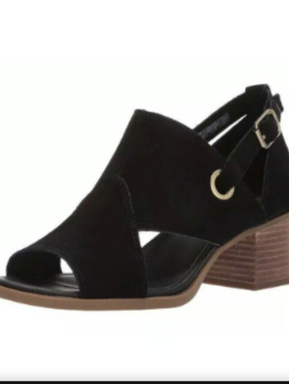 Koolaburra Black Suede Open-Toe Block Heel Sandal with Buckle